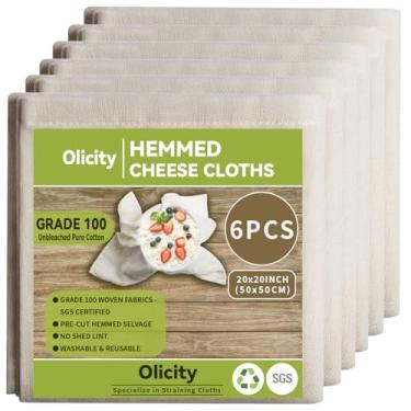 Imagem de Olicity Pano de Queijo, 6 peças, grau 100, 50 x 50 cm, tecido de malha fina reutilizável, 100% algodão cru