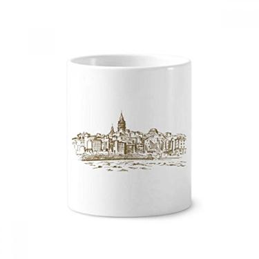 Imagem de Turkey River Landmark Sketch suporte para caneta de escova de dentes de paisagem branca copo de cerâmica 355 ml