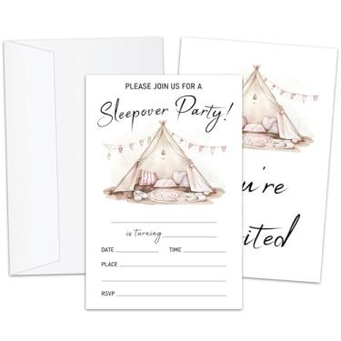 Imagem de Cartões de convites de aniversário da festa do pijama, convites de aniversário para meninas e meninos, convites de festa de pijama adolescentes, 20 peças de convites de preenchimento dupla face com