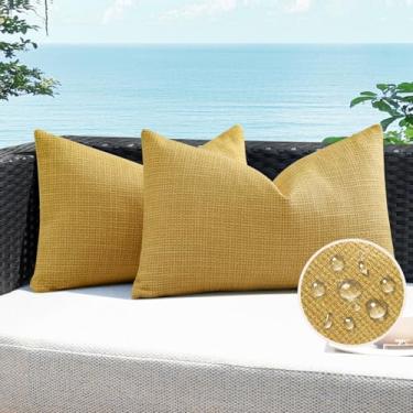 Imagem de Artscope Capas de almofada impermeáveis para ambientes externos 40,6 x 61 cm, capa de almofada decorativa de linho para sofá de pátio - amarela