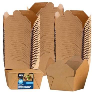 Imagem de HOUZZKINGZ USA caixas de papel para viagem para alimentos [50 pacotes - 30 onças], papelão para retirar recipientes de alimentos | embalagem kraft dobrável para viagem pequena lancheira desc