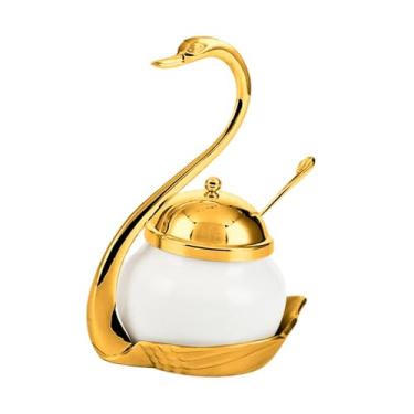 Imagem de WeiLaiKeQi Recipiente de especiarias porcelana frasco de especiarias em forma de cisne recipiente de açúcar frasco de tempero para buffets festa sal casamento, Ouro