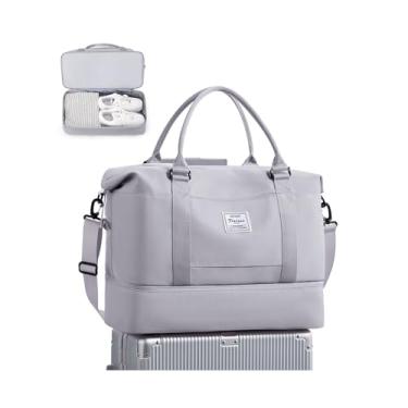 Imagem de Bolsa esportiva de viagem, bolsa esportiva, bolsa de ginástica, bolsa de ombro para noite de fim de semana para mulheres, A16 - cinza, Grande