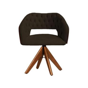 Imagem de Cadeira Decorativa Bia Com Capitonê Marrom Giratória Madeira - Clefato