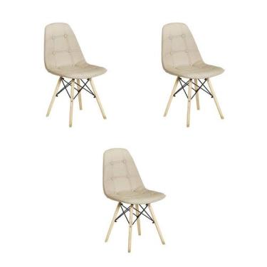 Imagem de Kit 3 Cadeiras Jantar Eiffel Botonê Nude Poliuretano - Rivatti