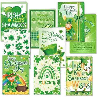 Imagem de HOWAF 9 cartões de dia de São Patrício com adesivos de envelope vales-presente de trevo verde para lembrancinhas de festa do dia de São Patrício, cartões de felicitações do festival verde irlandês,