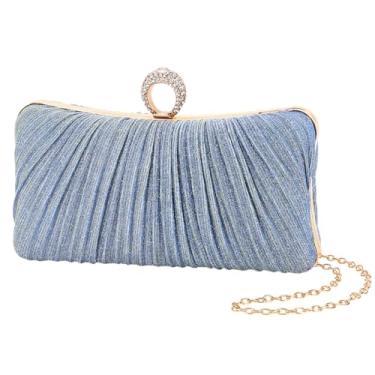 Imagem de Bolsa clutch feminina dourada com purpurina, plissada, para festa de casamento nupcial com anel de strass, Azul claro