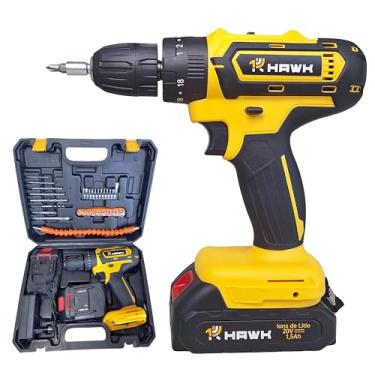 Imagem de Parafusadeira e Furadeira a Bateria de Lítio 20v 1,5mah 3/8 ideal para Concreto, Madeira e Ferro Hawk