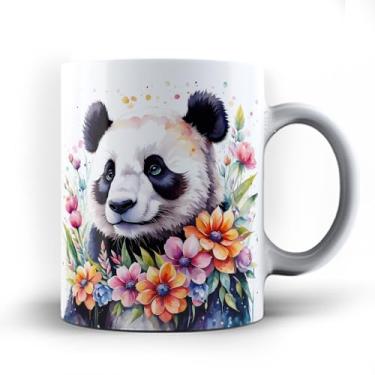 Imagem de Caneca xicara Panda no meio das flores 25f (Azul)