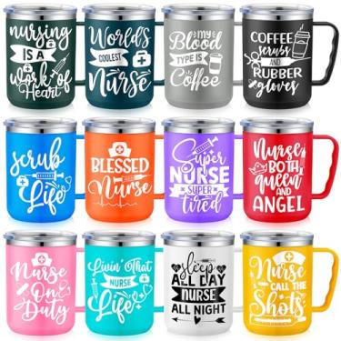 Imagem de Ziliny Caneca de café de aço inoxidável de 482 g com alça isolada para dia da enfermeira amigo colega de trabalho (chique)