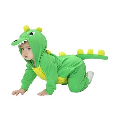 Imagem de LYQTloml Macacão com capuz para bebês recém-nascidos, meninos, meninas, desenho de dinossauro, Halloween, macacão, roupas, A - verde, 0-3Months