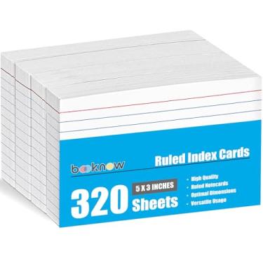 Imagem de BOOKNOW 320 peças de fichas brancas, cartões pautados de 7,6 cm x 12,7 cm, cartões pautados, cartões de notas, cartões de estudo, cartões de notas para estudos