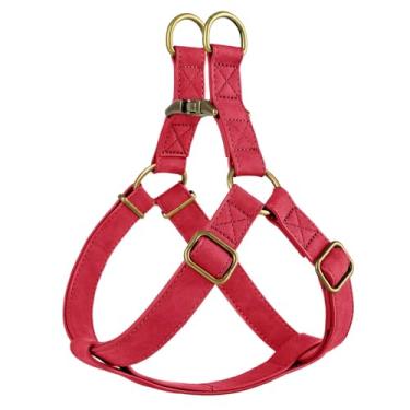 Imagem de Didog Peitoral para cães Step in Dog – Peitoral para cães de couro PU com fivela de metal bronze antigo, fácil de caminhar, para cães médios (vermelho, P: Peito 40,6-56 cm)