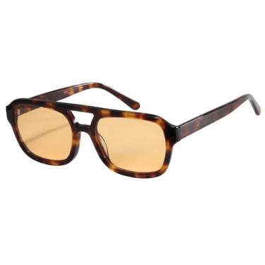 Imagem de JRLLFD Óculos de sol polarizados de acetato vintage, masculino e feminino, óculos de luxo com dupla viga, uv400 (tamanho único/casca de tartaruga chá)