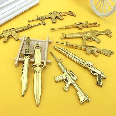 Imagem de Topo de bolo de festa tema do filme Dia dos Veteranos Várias armas, espadas, acessórios de jogo periférico de animação, modelo dourado, decoração de cupcake 10 peças