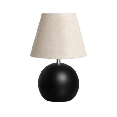 Imagem de Abajur de Cerâmica Pequeno para Quarto Bola Preto Fosco com Cúpula de Tecido Bola Preto Fosco