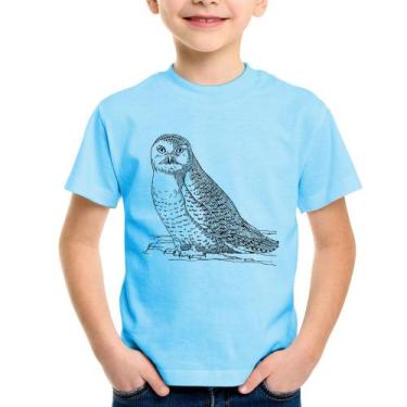 Imagem de Camiseta Infantil Coruja Traços - Foca na Moda, Azul bebê, 10