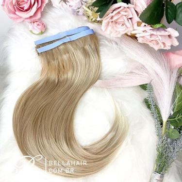 Imagem de Mega hair adesivo cabelo bio vegetal ombre loiro acobreado liso 50/55/