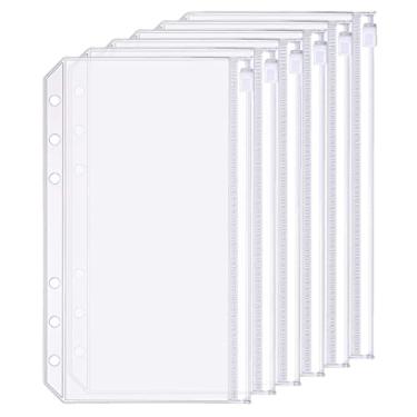 Imagem de Pacote com 6 pastas A6 com 6 furos, fichário de plástico, pastas com zíper, impermeável, 6 furos, sacos de folhas soltas, envelope com zíper para documentos, cadernos, cartões