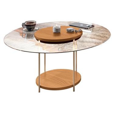 Imagem de Mesa de Centro Sky Redonda com Tampo de Vidro - HB Móveis