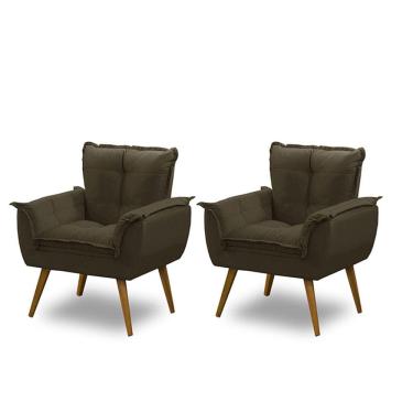 Imagem de Kit 02 Poltronas Decorativa Opala Suede Marrom Madelina Decor