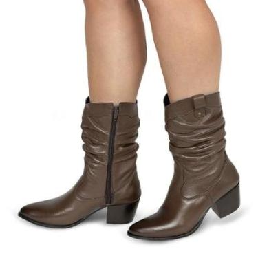Imagem de Bota Feminina Western Couro Legitimo Tamarindo Salto Bloco Texana 8806-Feminino