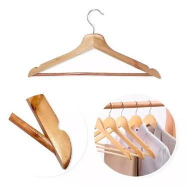 Imagem de Kit 12 Cabide Madeira Gancho Giratório Marfim Verniz Premium - CLEAN T