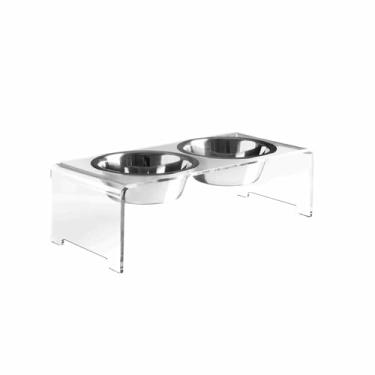 Imagem de Comedouro para Cães Duplo em Acrilico para Cachorro e Gatos - Base Antiderrapante