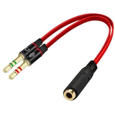 Imagem de Divisor de fone de ouvido Maeline para computador 3,5 mm fêmea para 2 cabos duplos 3,5 mm macho fone de ouvido microfone áudio Y divisor fone de ouvido para PC adaptador (vermelho)