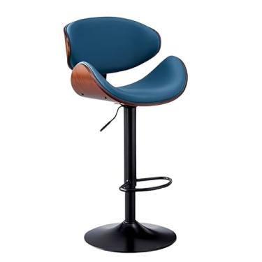Imagem de Lzyjckh Bancos de bar, Cadeiras de bar giratórias modernas Bancos de bar ajustáveis ​​de couro PU Bancos de bar giratórios com apoio para os pés para cozinha doméstica,Blue