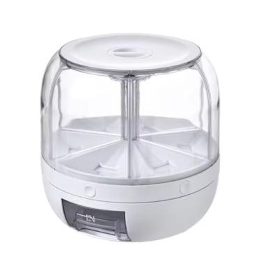 Imagem de Dispenser de Alimentos Secos com 6 Compartimentos, Recipiente de Armazenamento para Grãos e Cereais, Transparente e Branco