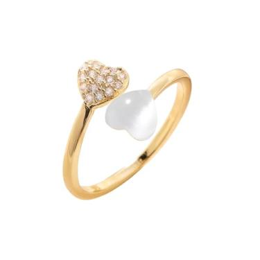 Imagem de Anéis de dedo de coração duplo de zircônia cúbica banhado a ouro 14 pedras delicadas olho de gato compromisso amor infinito declaração de casamento alianças finas joias exclusivas para mulheres