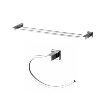 Imagem de Kit Toalheiro Duplo com Porta Toalha de Rosto Argola Cromado, Aço Inox de Qualidade, Design Moderno, Resistência à Corrosão, Brilho Intenso e Durabilidade para um Banheiro Sofisticado e Organizado