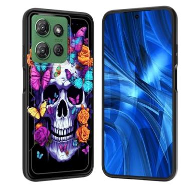 Imagem de JHYYTUJTYP Capa para Moto G 5G 2025, [Teste de queda de grau militar] Capa protetora resistente à prova de choque resistente para Motorola Moto G 5G 2025 de 6,7 polegadas, caveira borboleta floral