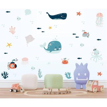 Imagem de Adesivo De Parede Infantil Baleia E Polvo No Fundo Do Mar