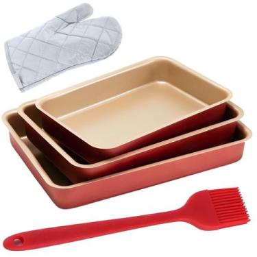 Imagem de Jogo Assadeira Alta 03 Peças Antiaderentes + Luva + Pincel - Marcolar