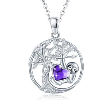 Imagem de Colar de árvore da vida preguiça para o dia das mães, prata esterlina 925, preguiça, árvore da vida, pingente de cristal azul, joia de animal fofo, presente de formatura de aniversário para mãe, mãe