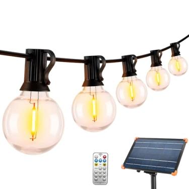 Imagem de Varal de Luzes Gambiarra Solar Cordão Externo 5m 8 Lâmpadas LED Filamento Luz Amarela 2700K | Acompanha Controle Remoto 8 Modos