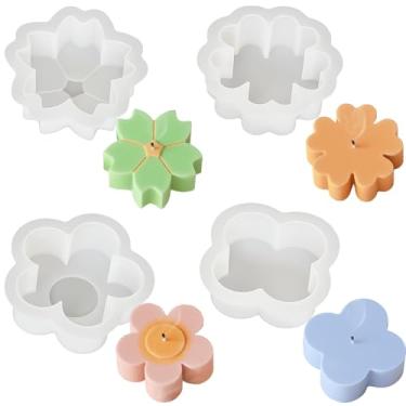Imagem de Pacote com 4 moldes de vela de silicone para fabricação de velas, moldes de flores, molde de vela de silicone para velas perfumadas faça você mesmo, cera de soja, bolo, sabonete, fundição de resina