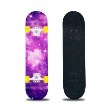 Imagem de Skate, skate completo de 78 x 20 cm, deck de madeira de bordo de 8 camadas, skate padrão para crianças, adolescentes, adultos, iniciantes (Sky-ZS)