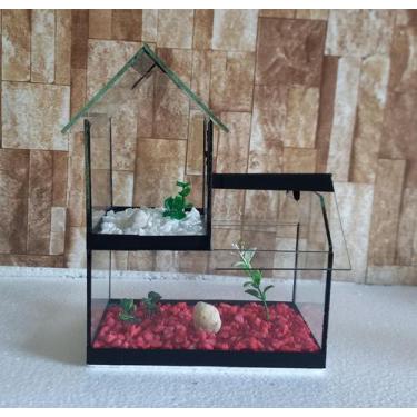 Imagem de Aquario Beteira Castelo Para Peixe Betta decorado pedrinhas e planta a