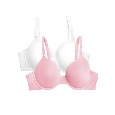 Imagem de Fruit of the Loom Sutiã feminino levemente forrado com aro, pacote com 2, Branca/rosa rosada, 34B