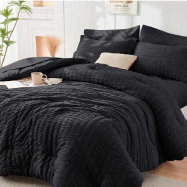 Imagem de Conjunto de edredom HYMOKEGE Black King Size 7 peças Seersucker