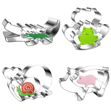 Imagem de Conjunto de cortadores de biscoito jacaré, sapo, caracol e porco - grande e pequeno - 8 peças safári, zoológico, inseto, animal, aço inoxidável, molde de fondant de metal para bolachas, formas para