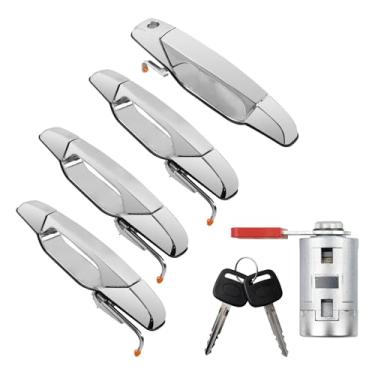 Imagem de Maçaneta de porta externa 4 peças dianteiro traseiro motorista passageiro, com cilindro de trava e chaves, compatível com Chevy Silverado Tahoe GMC Sierra Yukon Cadillac Escalade 2007-2014, substitui