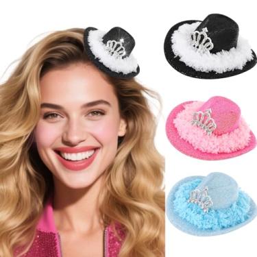 Imagem de Bohend Mini Western Cowboy Hats Furry Glitter Cowgirl Hat Hair Clips Disco Party Decors Cosplay Costume Accessories 3Pcs (Furry)