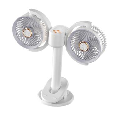 Imagem de Fenteer Clipe de ventilador de cabeça dupla no ventilador multifuncional silencioso com fã de mesa leve para escalar o escritório de trekking cozinha ao ar
