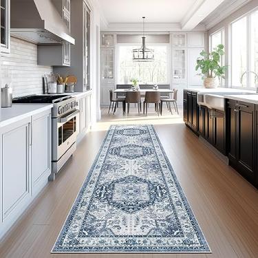 Imagem de Madane Tapete de corredor lavável – 2 x 8 corredores para corredores de cozinha tapetes antiderrapantes tapete ultrafino para lavanderia tapete para entrada, sala de jantar, hall de entrada (azul