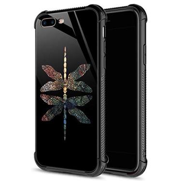 Imagem de Capa para iPhone 8 Plus, capa DRX1020-8P01 para iPhone 7 Plus, traseira de vidro temperado + capa protetora de TPU de silicone macio para Apple iPhone 7/8 Plus, iPhone 7/8/SE2, Colorful Dragonfly