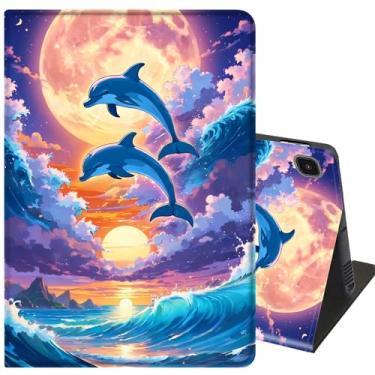 Imagem de Capa fina para Samsung Galaxy Tab A8 10,5 2022 com suporte ajustável com capa inteligente despertar/hibernar automática para Samsung Galaxy A8 de 10,5 polegadas (SM-X200/X205/X207) - Golfinho luar